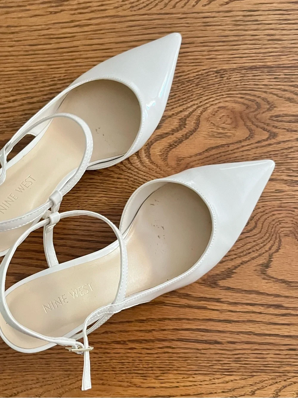 Nine West White Pointed-Toe Ankle-Strap Pumps